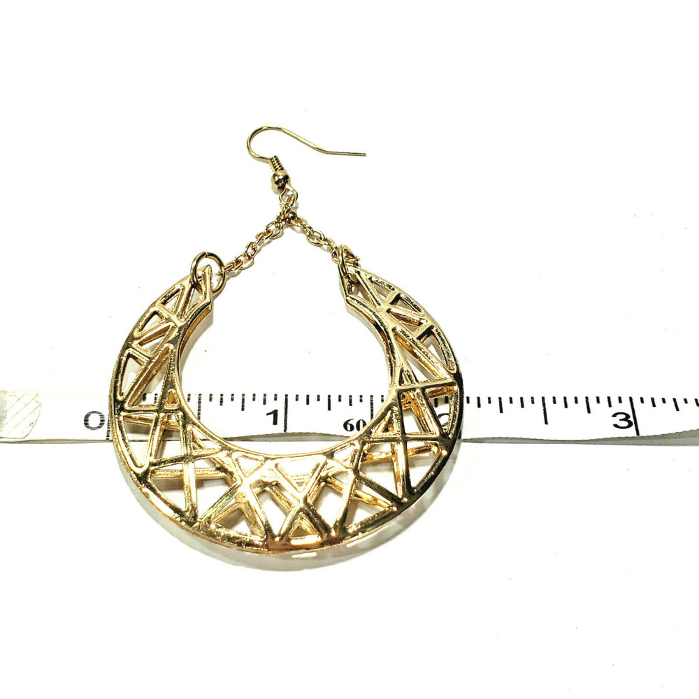 Large Gold Tone Open Work Hoop Earrings - Picture 7 of 7